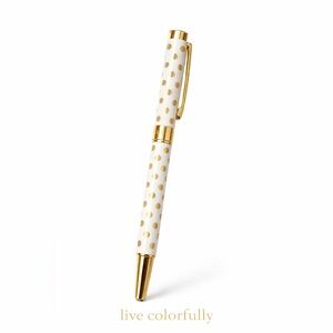 Kate Spade Black Ink Ballpoint Pen with Reusable Gift Box, Gold Polka Dots